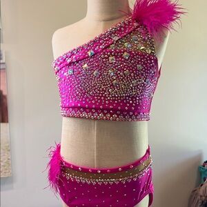 Pink Rhinestone One-Shoulder Dance Costume